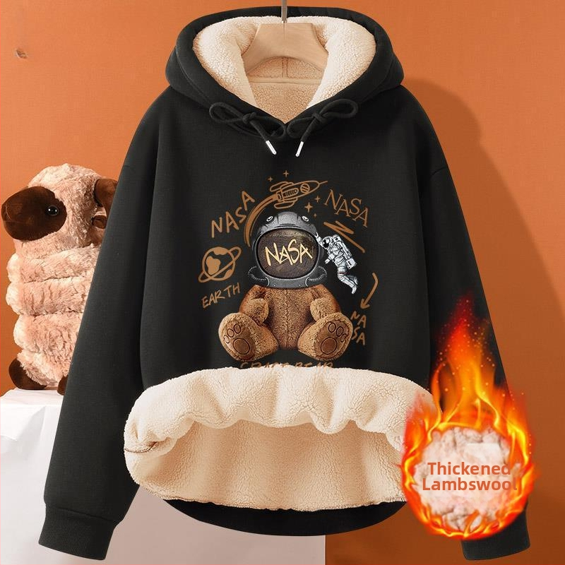 Muška jesensko-zimska majica s kapuljačom od janjeće kože, nova odjeća za parove, široka, plus size, podstavljena flisom, zadebljana topla ležerna jakna