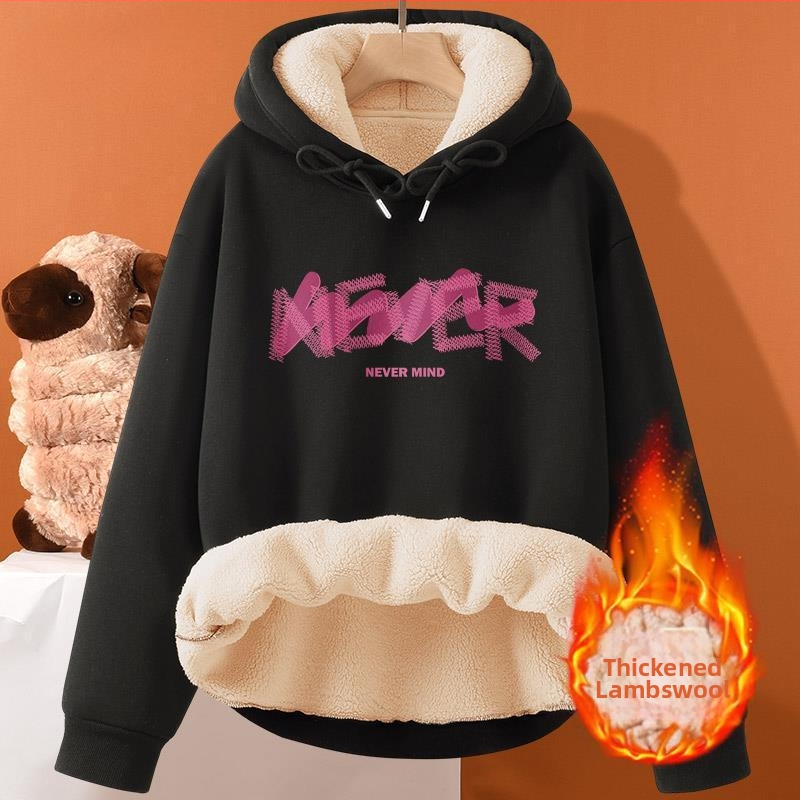 Мъжки суитчър с качулка от агнешка кожа, есенно-зимни, нови дрехи за двойки, свободни, големи размери, с поларена подплата, удебелено топло, ежедневно яке