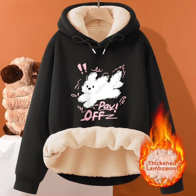 Мъжки суитчър с качулка от агнешка кожа, есенно-зимни, нови дрехи за двойки, свободни, големи размери, с поларена подплата, удебелено топло, ежедневно яке