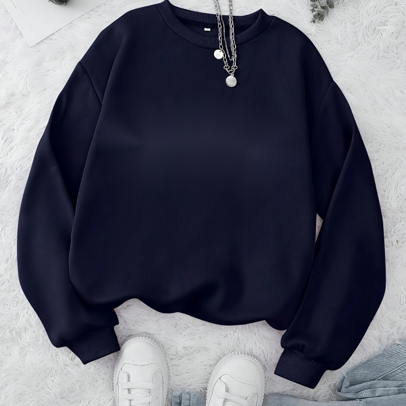 Hanorac cu maneci lungi și guler rotund, asortat, de culoare solidă, pentru toamnă și iarnă, îmbrăcăminte pentru femei, albastru deschis