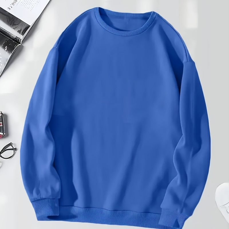 Hanorac cu maneci lungi și guler rotund, asortat, de culoare solidă, pentru toamnă și iarnă, îmbrăcăminte pentru femei, albastru deschis