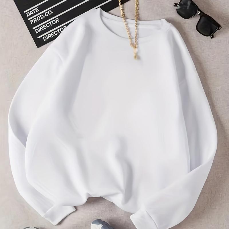 Hanorac cu maneci lungi și guler rotund, asortat, de culoare solidă, pentru toamnă și iarnă, îmbrăcăminte pentru femei, albastru deschis