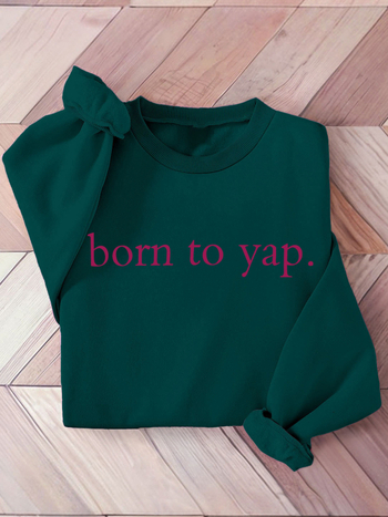 Pulover de damă din poliester cu inscripția „Born to Say”, cu guler rotund, material tricotat