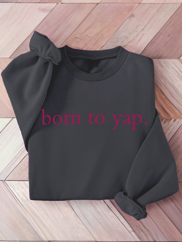 Pulover de damă din poliester cu inscripția „Born to Say”, cu guler rotund, material tricotat