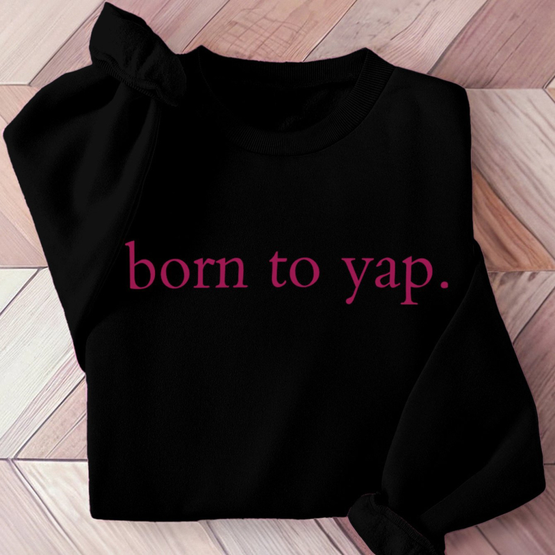 Pulover de damă din poliester cu inscripția „Born to Say”, cu guler rotund, material tricotat