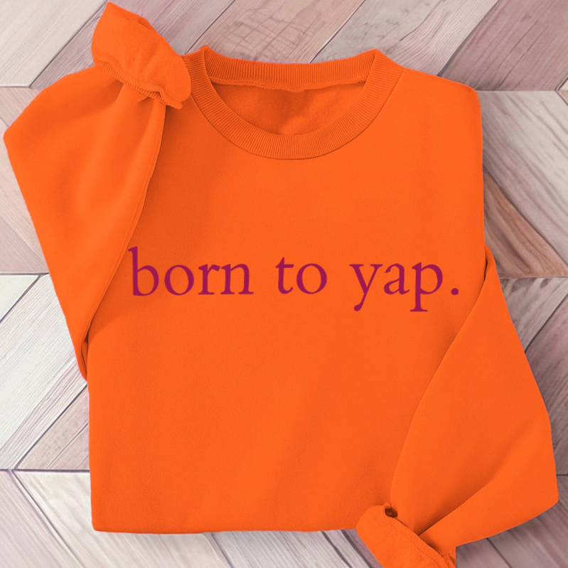Pulover de damă din poliester cu inscripția „Born to Say”, cu guler rotund, material tricotat
