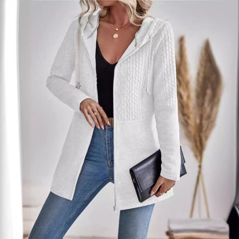 Jachetă cu glugă și șnur pentru femei, de la Europa la America, cu model transfrontalier, de primăvară/toamnă, cu model solid de valuri, cu buzunar, tip patchwork, casual, vrac, pentru femei