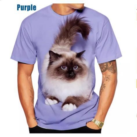 Tricou de vară cu mânecă scurtă cu ochi de pisică, imprimare digitală 3D, guler rotund, mânecă jumătate lejeră, vânzare directă din fabrică