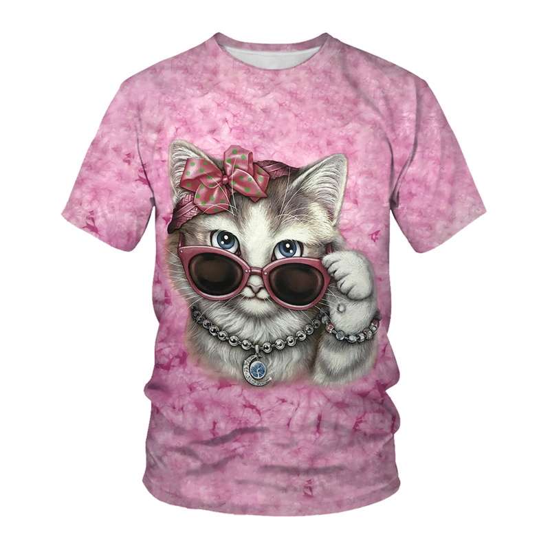 Tricou de vară cu mânecă scurtă cu ochi de pisică, imprimare digitală 3D, guler rotund, mânecă jumătate lejeră, vânzare directă din fabrică