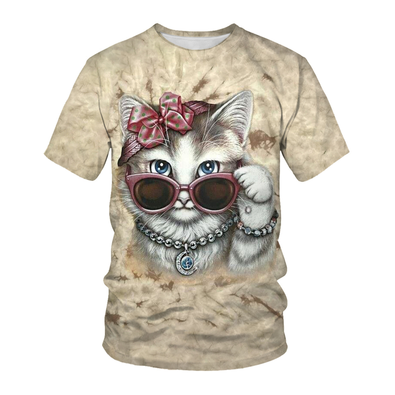 Tricou de vară cu mânecă scurtă cu ochi de pisică, imprimare digitală 3D, guler rotund, mânecă jumătate lejeră, vânzare directă din fabrică