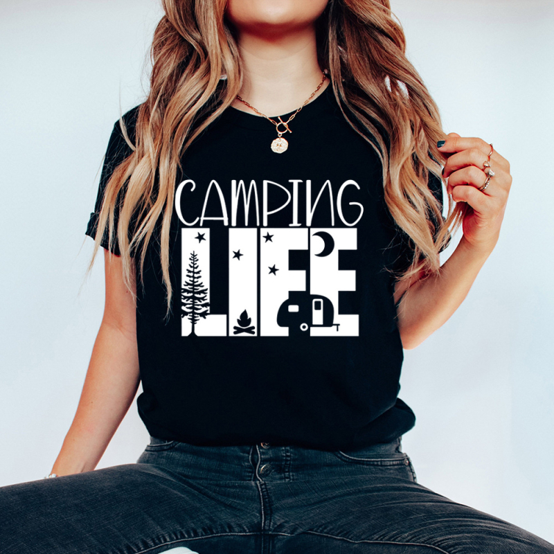 Amazon plus size ženska odjeća Kampiranje Europska i američka vanjska trgovina majica s otiskom slova ženska ljetna pamučna bluza kratkih rukava