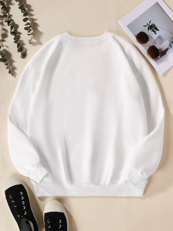 Дамски пуловер с дълъг ръкав, термо подплата и кръгло деколте с щампа