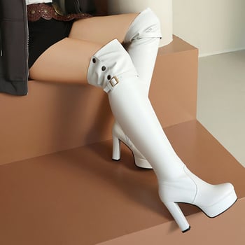 Dámske čižmy vo veľkosti 33-43, jeseň/zima, európske a americké, plus size, nepremokavé, na platforme, s prackou, na vysokom podpätku, po kolená, zahraničný obchod, cezhraničný, Z2