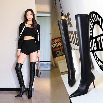 315-A16 Ευρωπαϊκή και Αμερικανική Μοντέρνα και Σέξι Εμφάνιση Αδυνατίσματος για Νυχτερινό Κέντρο, Απλές Μπότες, Ψηλοτάκουνα Στιλέτο, Μυτερές Δάχτυλες, Πόδια πάνω από το Γόνατο