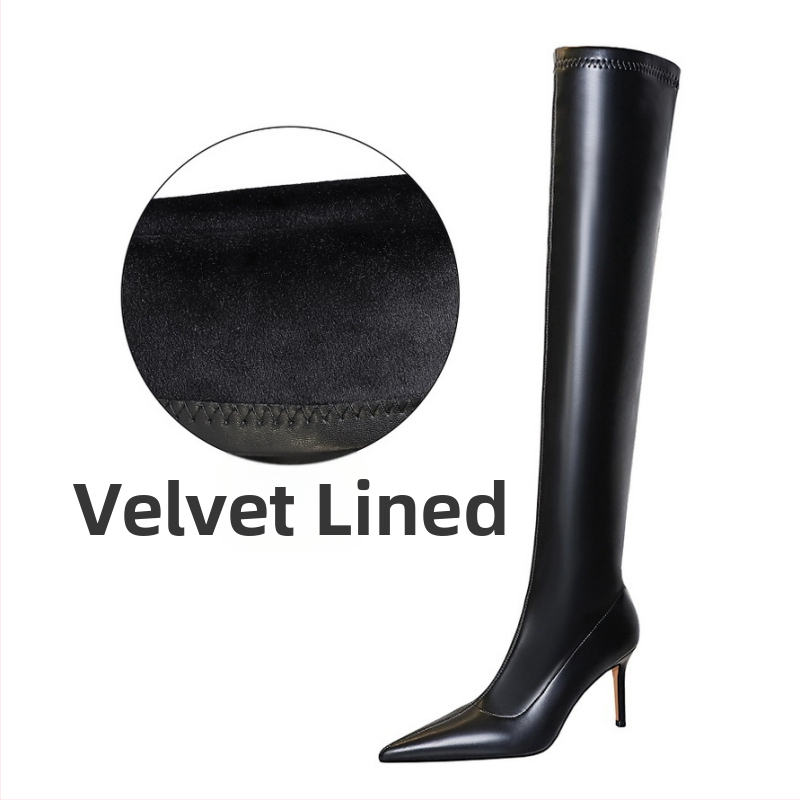 315-A16 Ευρωπαϊκή και Αμερικανική Μοντέρνα και Σέξι Εμφάνιση Αδυνατίσματος για Νυχτερινό Κέντρο, Απλές Μπότες, Ψηλοτάκουνα Στιλέτο, Μυτερές Δάχτυλες, Πόδια πάνω από το Γόνατο