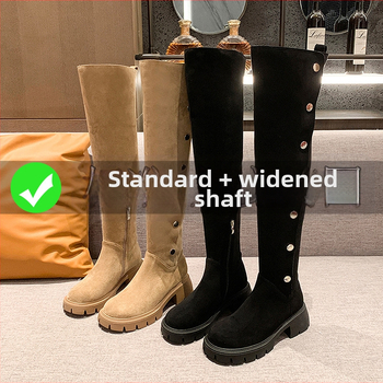 Dámske čižmy nad kolená, hrubé nohavice, zoštíhľujúce čižmy s hrubým podpätkom, elastické čižmy, vysoké čižmy pre bacuľaté dievča, veľké čižmy, dámske čižmy