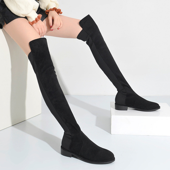 Jesenske i zimske ravne pete s okruglim vrhom, viteške čizme s debelom petom, čizme preko koljena od matirane kože 2024, uske čizme s dugom rastezljivom srednjom petom