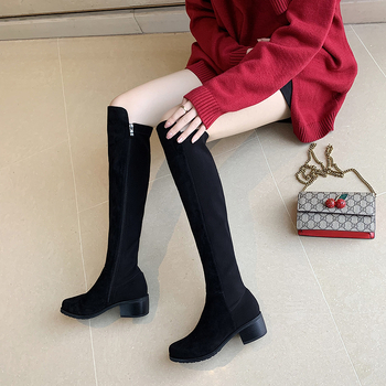 Jesenske i zimske ravne pete s okruglim vrhom, viteške čizme s debelom petom, čizme preko koljena od matirane kože 2024, uske čizme s dugom rastezljivom srednjom petom