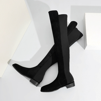 Jesenske i zimske ravne pete s okruglim vrhom, viteške čizme s debelom petom, čizme preko koljena od matirane kože 2024, uske čizme s dugom rastezljivom srednjom petom