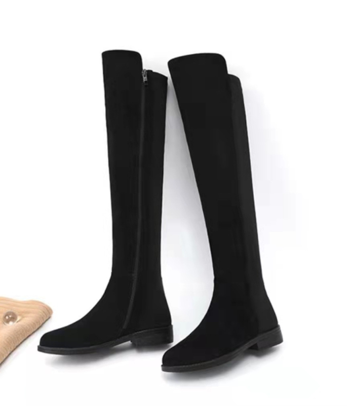 Jesenske i zimske ravne pete s okruglim vrhom, viteške čizme s debelom petom, čizme preko koljena od matirane kože 2024, uske čizme s dugom rastezljivom srednjom petom