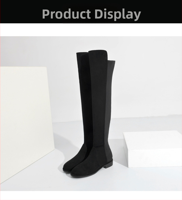 Jesenske i zimske ravne pete s okruglim vrhom, viteške čizme s debelom petom, čizme preko koljena od matirane kože 2024, uske čizme s dugom rastezljivom srednjom petom