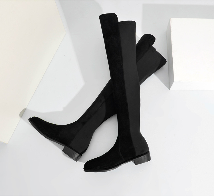 Jesenske i zimske ravne pete s okruglim vrhom, viteške čizme s debelom petom, čizme preko koljena od matirane kože 2024, uske čizme s dugom rastezljivom srednjom petom