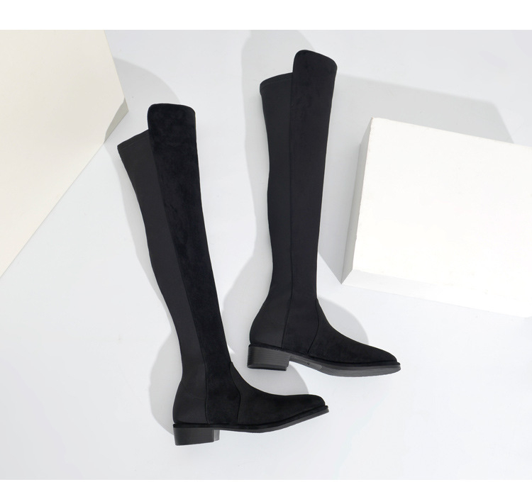 Jesenske i zimske ravne pete s okruglim vrhom, viteške čizme s debelom petom, čizme preko koljena od matirane kože 2024, uske čizme s dugom rastezljivom srednjom petom