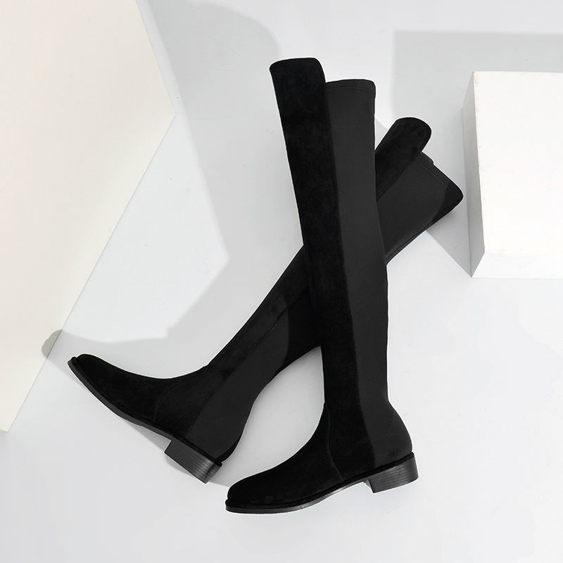 Jesenske i zimske ravne pete s okruglim vrhom, viteške čizme s debelom petom, čizme preko koljena od matirane kože 2024, uske čizme s dugom rastezljivom srednjom petom