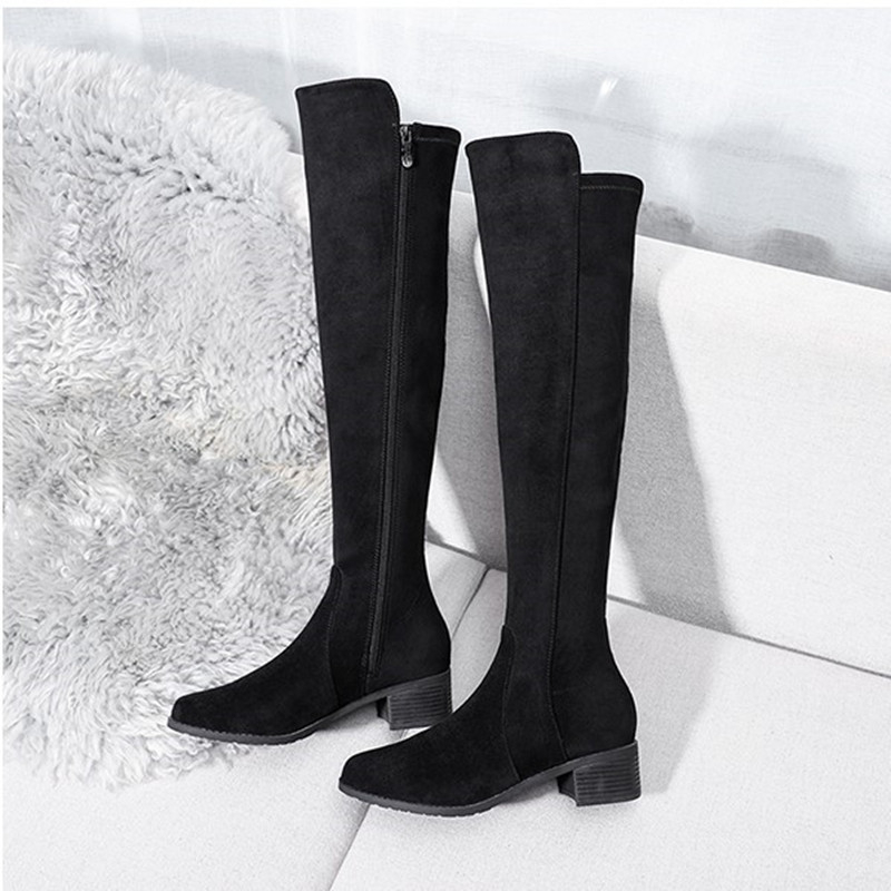 Jesenske i zimske ravne pete s okruglim vrhom, viteške čizme s debelom petom, čizme preko koljena od matirane kože 2024, uske čizme s dugom rastezljivom srednjom petom