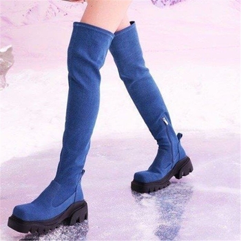 Rastezljive čizme preko koljena s visokom petom za žene, zima 2025., nove europske i američke čizme od brušene kože s debelim potplatom i četvrtastim vrhom za mršavljenje, svestrane modne čizme