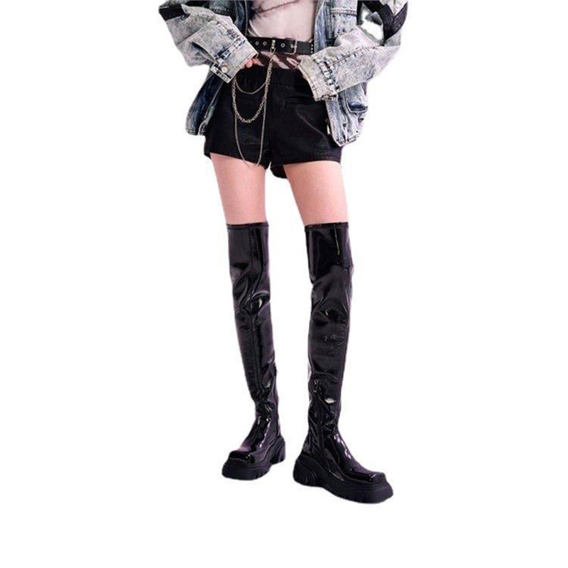 Rastezljive čizme preko koljena s visokom petom za žene, zima 2025., nove europske i američke čizme od brušene kože s debelim potplatom i četvrtastim vrhom za mršavljenje, svestrane modne čizme