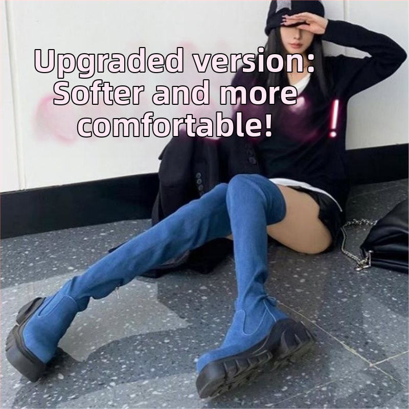 Rastezljive čizme preko koljena s visokom petom za žene, zima 2025., nove europske i američke čizme od brušene kože s debelim potplatom i četvrtastim vrhom za mršavljenje, svestrane modne čizme