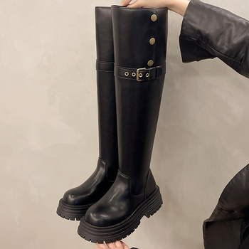 Dámske skladacie dvojdielne čižmy po kolená, jeseň a zima 2024, nový príchod, dlhé čižmy s prackou na opasok, hrubé spodné časti, malé, tenké vysoké čižmy