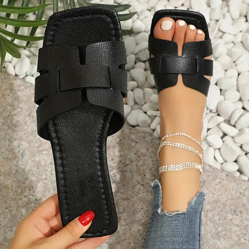 Sandale fără mâneci pentru femei, culoare solidă, pantofi de vară cu vârful deschis, casual, plate, confortabile, antiderapante, versatile