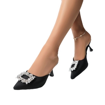 Εξωτερικού Εμπορίου Μεγάλες Τετράγωνες Παντόφλες με Αγκράφα και Στρας, Διακοσμητικές Δακτύλων-Δακτύλων για Γυναίκες, Μυτερές Δακτύλων, Ψηλοτάκουνα Σανδάλια Στιλέτο για Γυναίκες που Φορούν Έξω