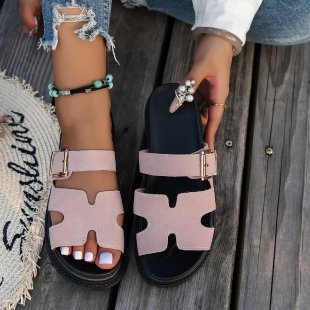 2024 papuci de mărime plus pentru comerț exterior, noi, pentru femei, cu cataramă groasă, asortate, culoare solidă, sandale casual transfrontaliere europene și americane