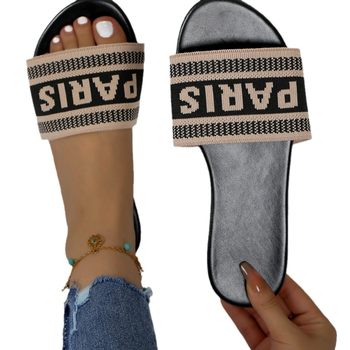 2024 Papuci plati cu cap rotund plus size pentru femei, casual, cu vânt, țesute, sandale și papuci pentru femei