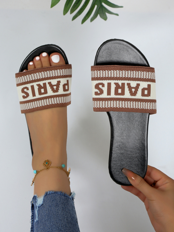 2024 Papuci plati cu cap rotund plus size pentru femei, casual, cu vânt, țesute, sandale și papuci pentru femei