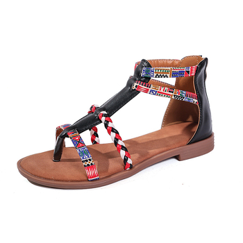25 Νέα Ρωμαϊκά Σανδάλια Εξωτερικού Εμπορίου σε Μποέμ Έθνικ Στυλ με Πολύχρωμες Ραφές, Γυναικεία Φλατ Παπούτσια για Μεγάλα Μεγέθη, Διασυνοριακά