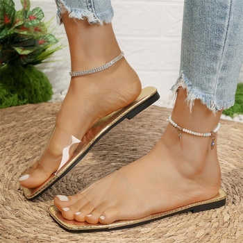 Prekogranične plus size prozirne papuče s remenom, ženske ljetne nove papuče za plažu s ravnim dnom i prozirnim remenom iz inozemne trgovine za 2025. godinu