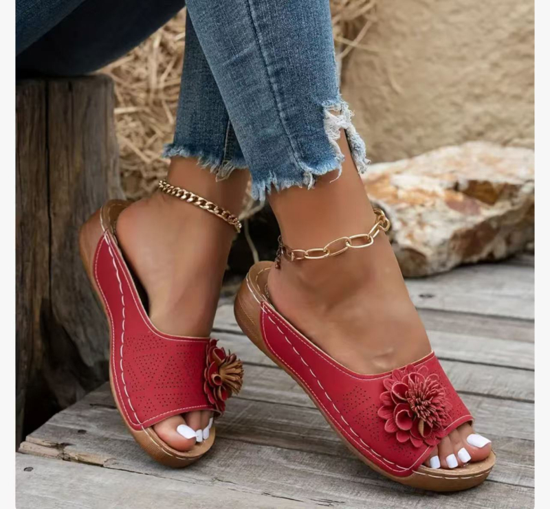 Jugoistočne Azije, vanjska trgovina, plus veličine, debelo dno, šuplje papuče za žene, prekogranične, otvorene prste, cvjetne sandale na klin za plažu