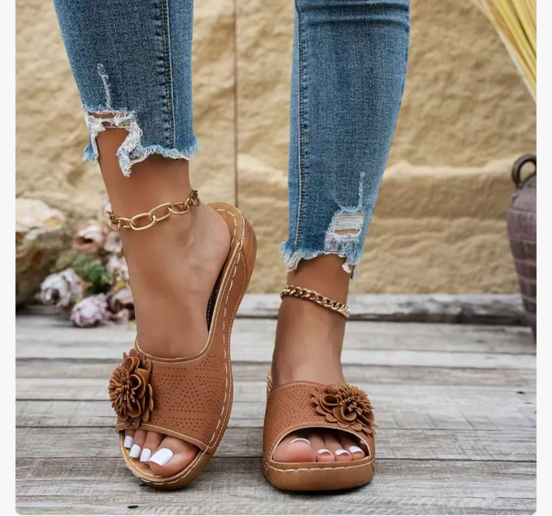 Jugoistočne Azije, vanjska trgovina, plus veličine, debelo dno, šuplje papuče za žene, prekogranične, otvorene prste, cvjetne sandale na klin za plažu