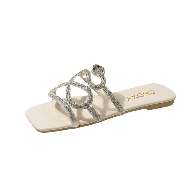 Nove vanjske ravne papuče u obliku zmije s cirkonima, 2024., otporne na habanje, udobne velike vanjske papuče za plažu za žene