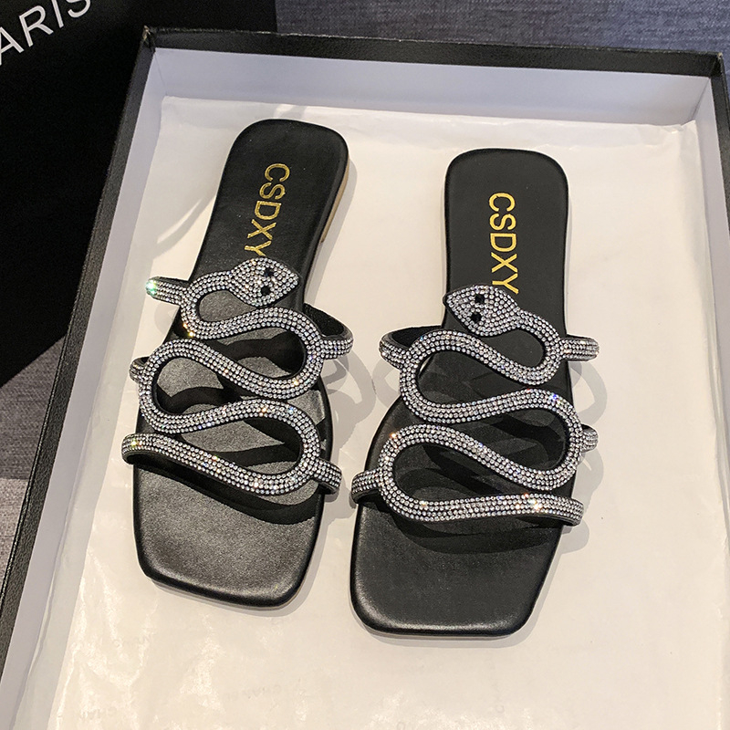 Nove vanjske ravne papuče u obliku zmije s cirkonima, 2024., otporne na habanje, udobne velike vanjske papuče za plažu za žene