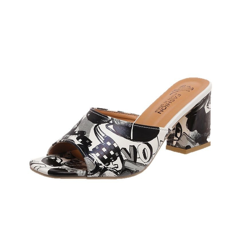 Prancūziški aukštakulniai 2025 m. fėjos stiliaus „Fishmouth“ stiliaus storakulnės basutės ir šlepetės, 7 cm kvadratinės nosies, madingi moteriški bateliai, dideliais dydžiais, tarpvalstybiniai