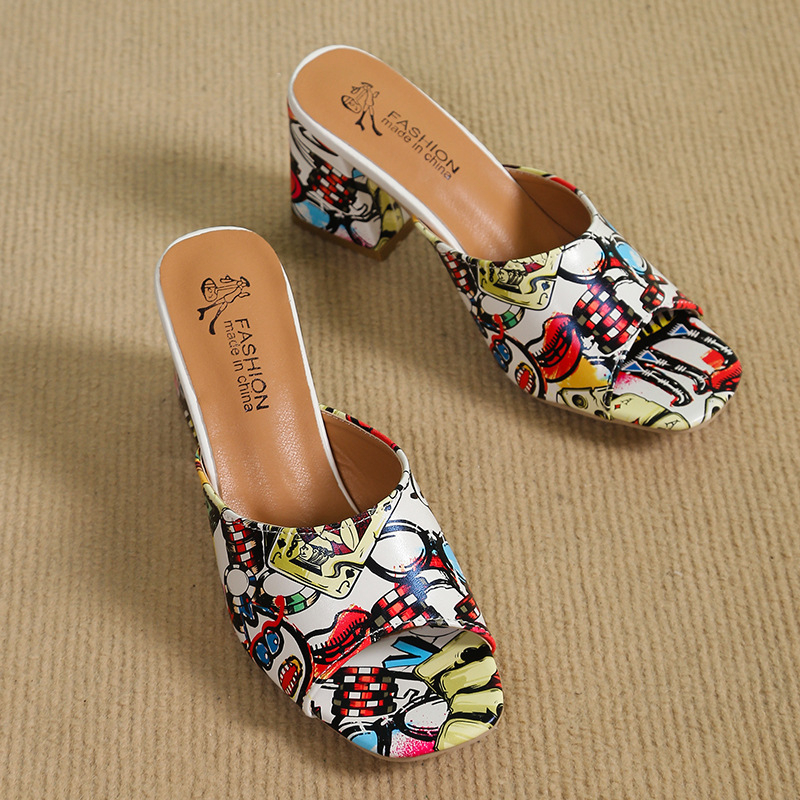 Prancūziški aukštakulniai 2025 m. fėjos stiliaus „Fishmouth“ stiliaus storakulnės basutės ir šlepetės, 7 cm kvadratinės nosies, madingi moteriški bateliai, dideliais dydžiais, tarpvalstybiniai