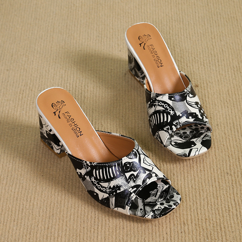 Prancūziški aukštakulniai 2025 m. fėjos stiliaus „Fishmouth“ stiliaus storakulnės basutės ir šlepetės, 7 cm kvadratinės nosies, madingi moteriški bateliai, dideliais dydžiais, tarpvalstybiniai