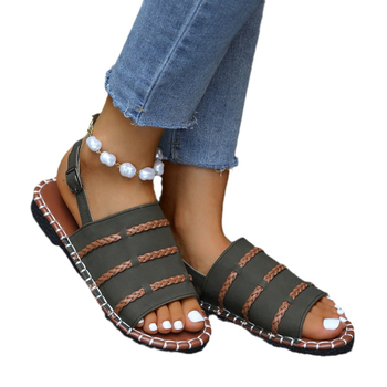 Comerț exterior Europa și Statele Unite sandale plate plus size pentru femei 2024 vară nouă țesute cu cataramă cu gură de pește sandale en-gros