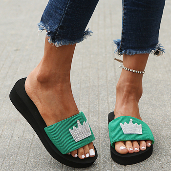 Papuci de damă 2024 vara nouă, faimoase pe internet, bomboane personalizate cu stras, coroană plată, uzură exterioară, papuci cu fund gros