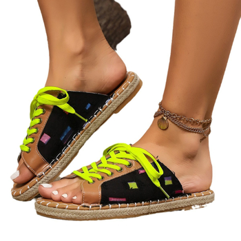 Letné nové dámske sandále v zahraničí, európske a americké cezhraničné, plus size ploché, okrúhle, s mašľou, ozdobné plážové papuče